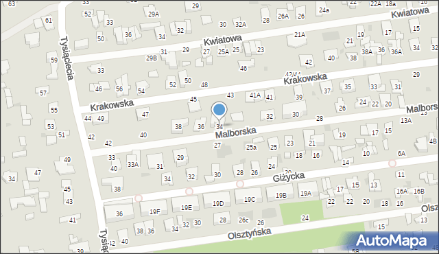 Otwock, Malborska, 34, mapa Otwock