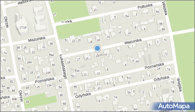 Otwock, Mazurska, 13, mapa Otwock
