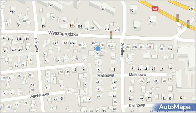 Płock, Malinowa, 1, mapa Płock