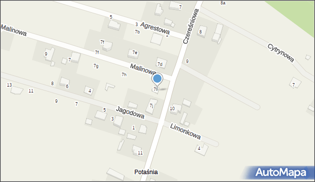 Potaśnia, Malinowa, 1, mapa Potaśnia