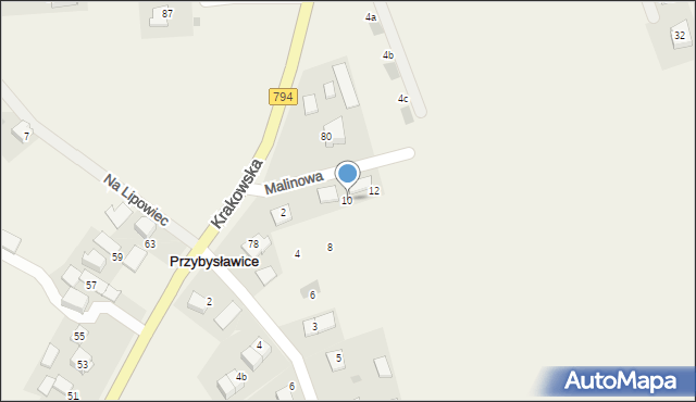 Przybysławice, Malinowa, 10, mapa Przybysławice