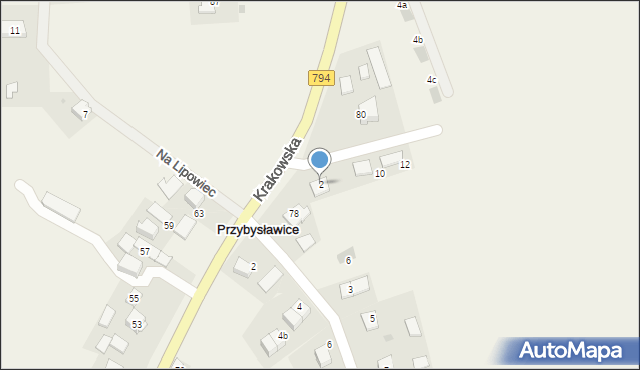 Przybysławice, Malinowa, 2, mapa Przybysławice