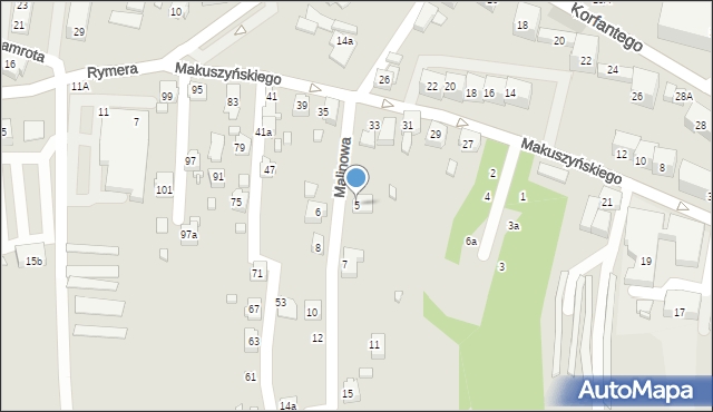 Radlin, Malinowa, 5, mapa Radlin