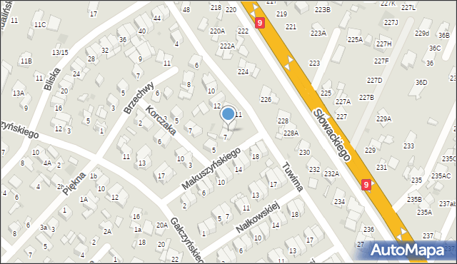 Radom, Makuszyńskiego Kornela, 9, mapa Radomia