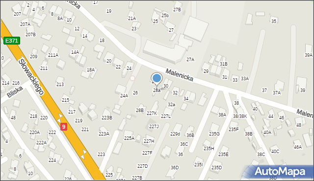 Radom, Malenicka, 28a, mapa Radomia