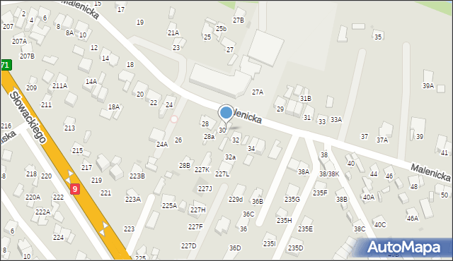 Radom, Malenicka, 30A, mapa Radomia