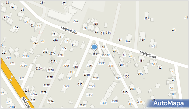 Radom, Malenicka, 38A, mapa Radomia