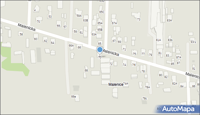 Radom, Malenicka, 70, mapa Radomia