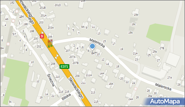 Radom, Malenicka, 8A, mapa Radomia