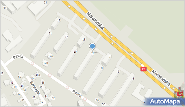 Radom, Maratońska, 11, mapa Radomia