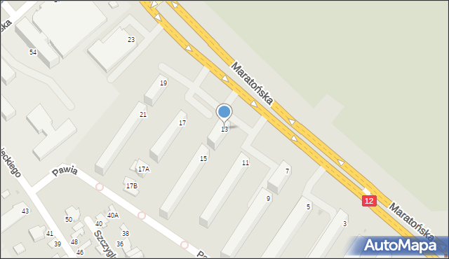 Radom, Maratońska, 13, mapa Radomia