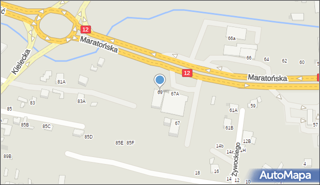 Radom, Maratońska, 69, mapa Radomia