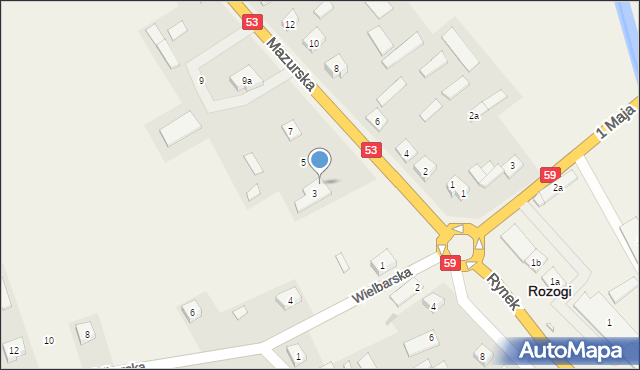 Rozogi, Mazurska, 3a, mapa Rozogi