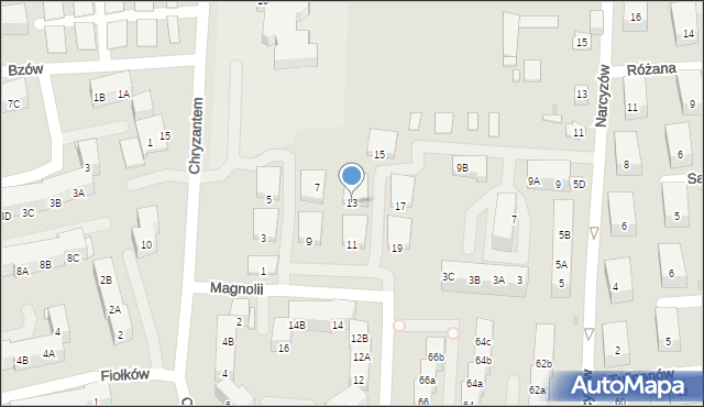 Ruda Śląska, Magnolii, 13, mapa Rudy Śląskiej