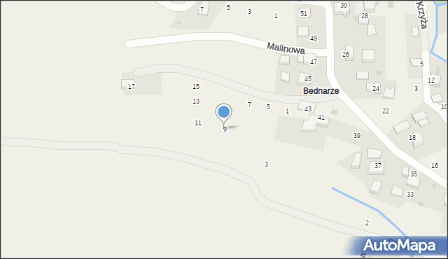 Rybna, Malinowa, 9, mapa Rybna