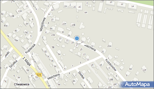 Rybnik, Malchera Jerzego, 17, mapa Rybnika