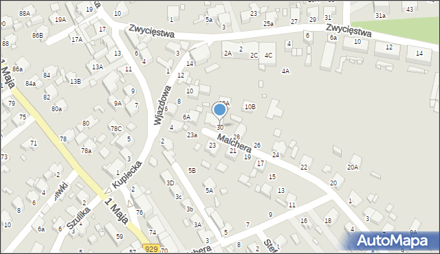 Rybnik, Malchera Jerzego, 30, mapa Rybnika