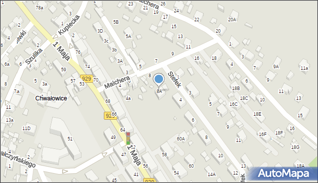 Rybnik, Malchera Jerzego, 8A, mapa Rybnika