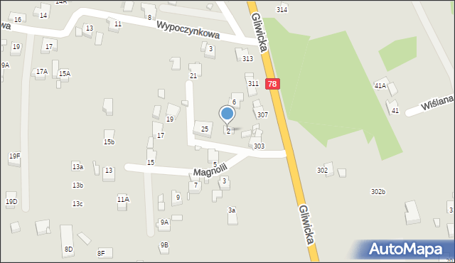 Rybnik, Magnolii, 2, mapa Rybnika