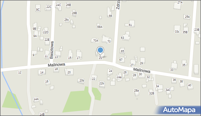 Rybnik, Malinowa, 21, mapa Rybnika