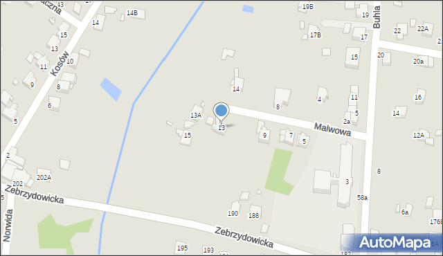 Rybnik, Malwowa, 13, mapa Rybnika