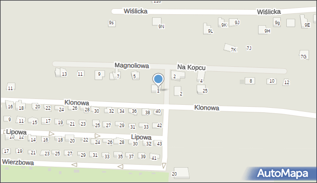 Skoczów, Magnoliowa, 1, mapa Skoczów