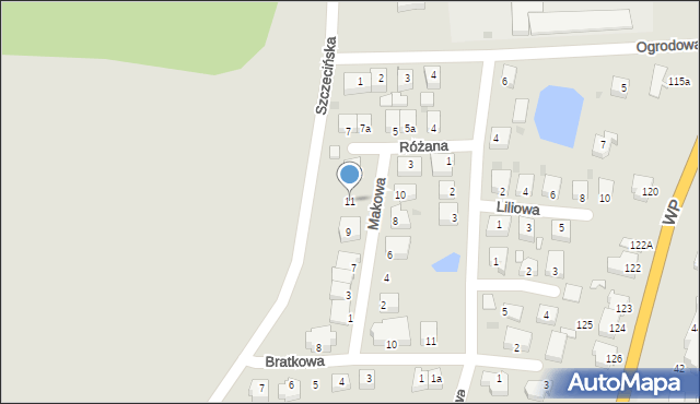 Słubice, Makowa, 11, mapa Słubice