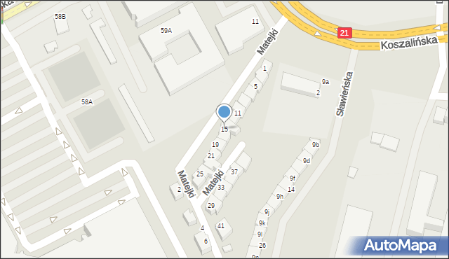 Słupsk, Matejki Jana, 15, mapa Słupska