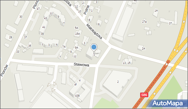 Sosnowiec, Małobądzka, 1, mapa Sosnowca