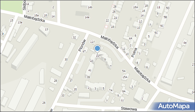 Sosnowiec, Małobądzka, 11, mapa Sosnowca