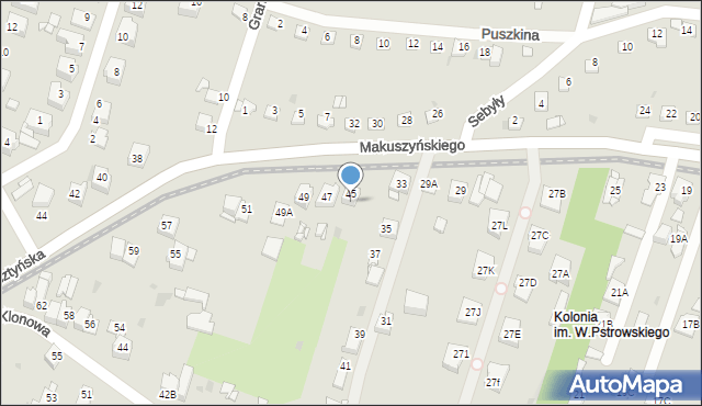 Sosnowiec, Makuszyńskiego Kornela, 45A, mapa Sosnowca