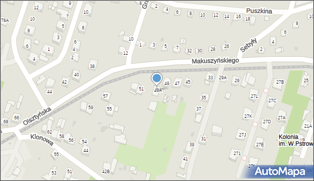 Sosnowiec, Makuszyńskiego Kornela, 49A, mapa Sosnowca