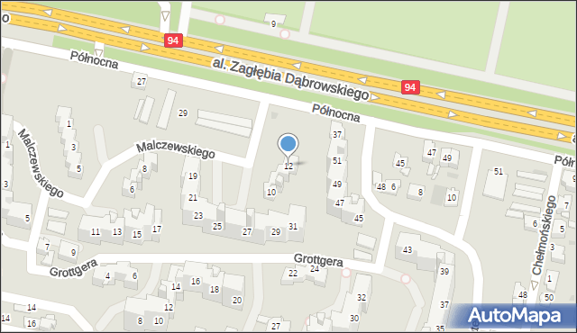 Sosnowiec, Malczewskiego Jacka, 12, mapa Sosnowca