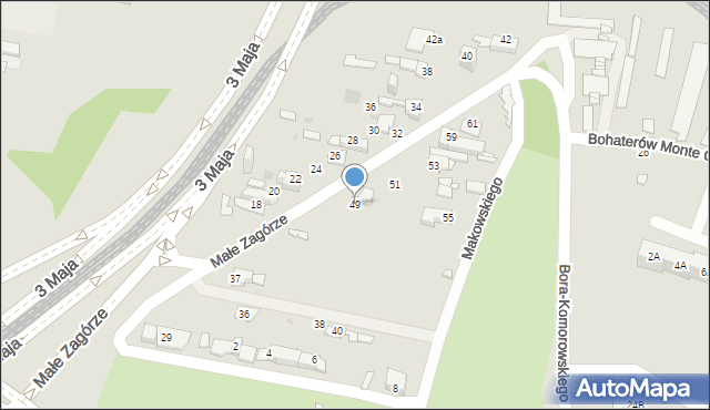 Sosnowiec, Małe Zagórze, 49, mapa Sosnowca