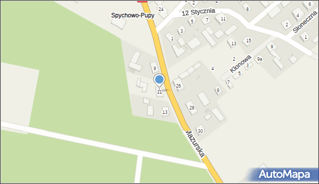 Spychowo, Mazurska, 11, mapa Spychowo