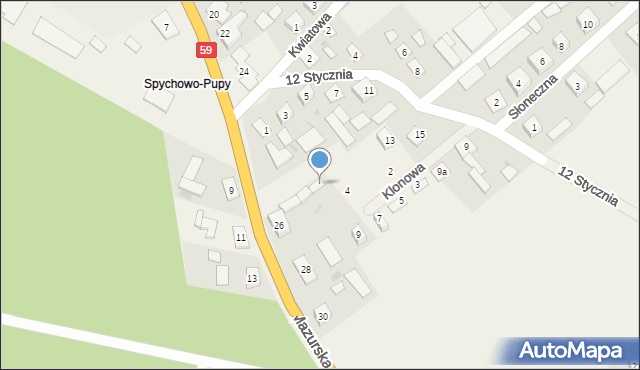 Spychowo, Mazurska, 26a, mapa Spychowo
