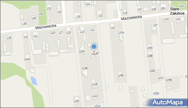 Stare Załubice, Mazowiecka, 121A, mapa Stare Załubice