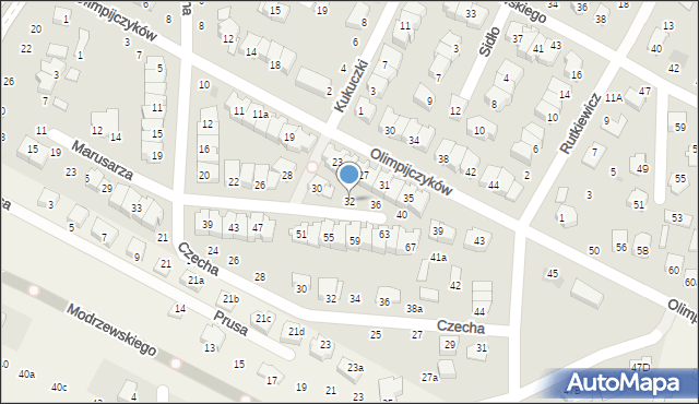 Świdnik, Marusarza Stanisława, 32, mapa Świdnika