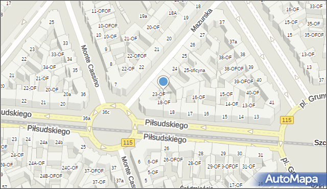 Szczecin, Mazurska, 23-OF, mapa Szczecina