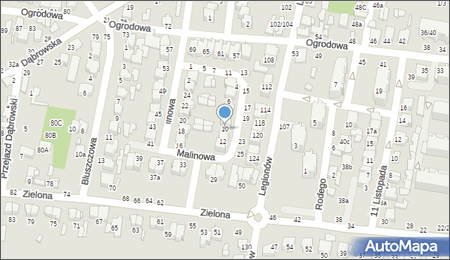 Tomaszów Mazowiecki, Malinowa, 10, mapa Tomaszów Mazowiecki