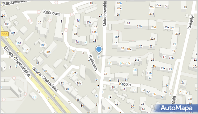 Toruń, Małachowskiego Stanisława, 11, mapa Torunia