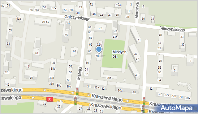 Toruń, Matejki Jana, 58a, mapa Torunia