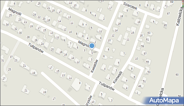 Tychy, Magnolii, 1, mapa Tych&oacute;w