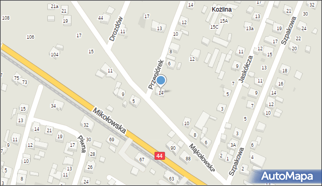 Tychy, Mąkołowska, 14, mapa Tychów