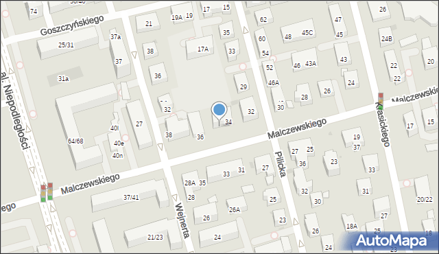 Warszawa, Malczewskiego Antoniego, 34B, mapa Warszawy