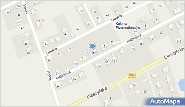 Wisła Wielka, Malinowa, 14, mapa Wisła Wielka