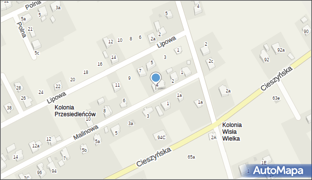 Wisła Wielka, Malinowa, 4a, mapa Wisła Wielka