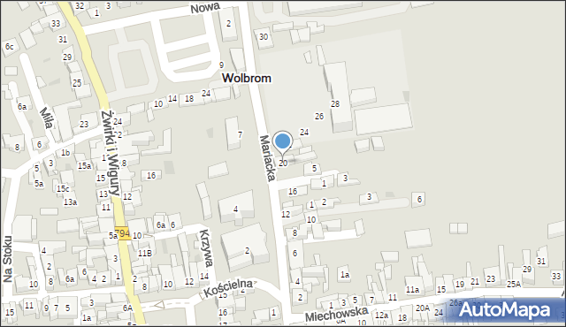 Wolbrom, Mariacka, 20, mapa Wolbrom