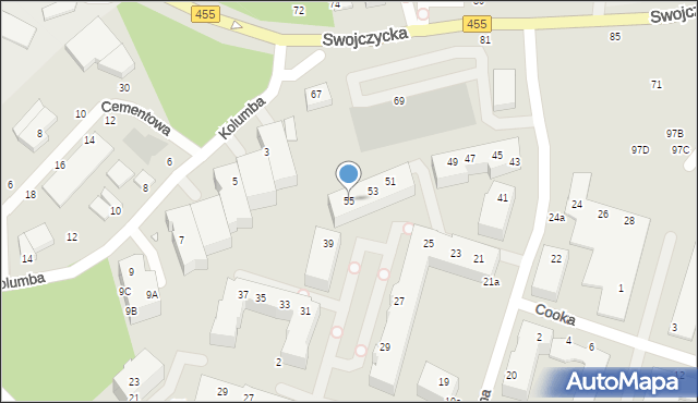 Wrocław, Magellana Ferdynanda, 55, mapa Wrocławia