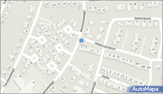 Wrocław, Maleczyńskich Ewy i Karola, 1, mapa Wrocławia